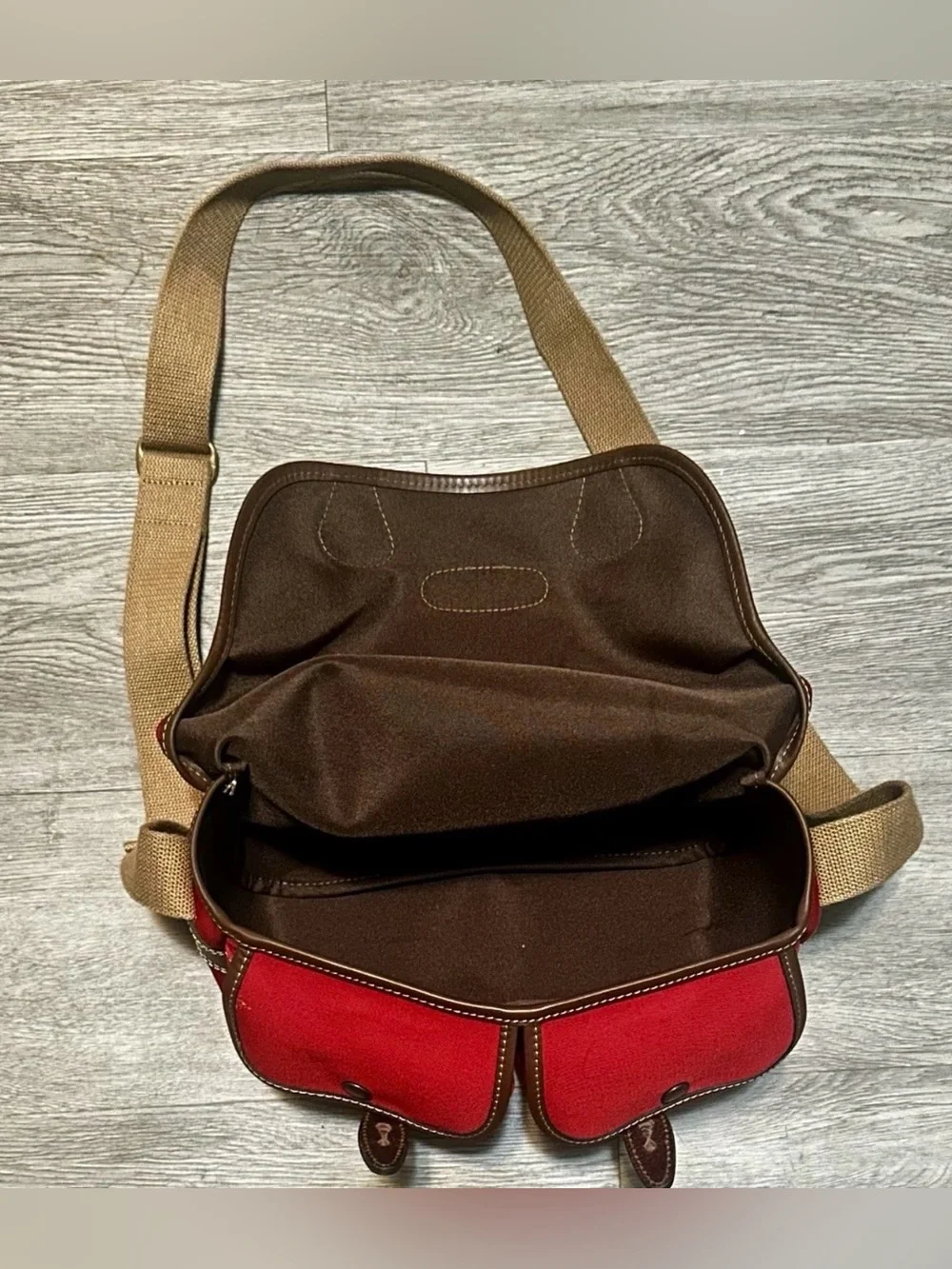 Billingham Red/Brown Canvas Camera Shoulder Bag w/ Strap Compartments 62492